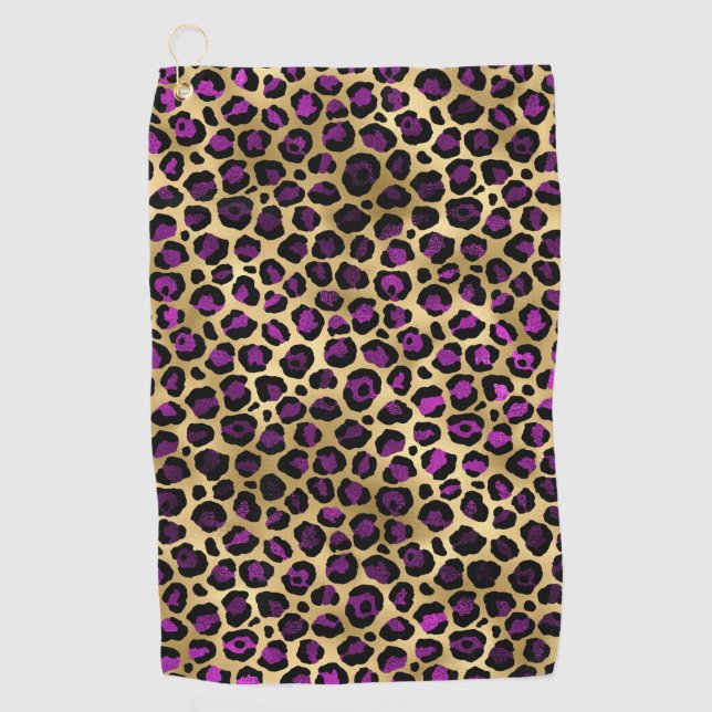 Purple and Gold Leopard Series Design 4 Golf Towel (Front)