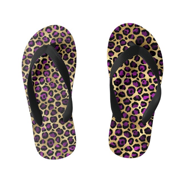 Purple and Gold Leopard Series Design 4 Kid's Flip Flops (Footbed)