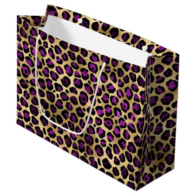 Purple and Gold Leopard Series Design 4 Large Gift Bag (Front Angled)