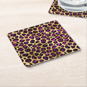 Purple and Gold Leopard Series Design 4 Square Paper Coaster