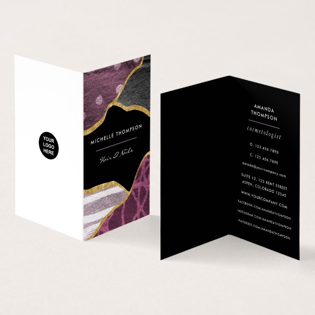 Purple and Gold Linen Fabric Business Card (Inside and Outside)