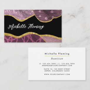 Purple and Gold Linen Fabric Square Business Card