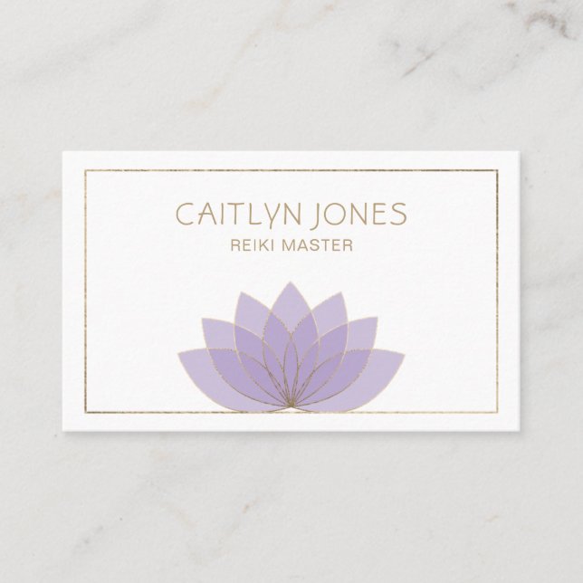 Purple And Gold Lotus Logo Yoga | Reiki Business Card (Front)