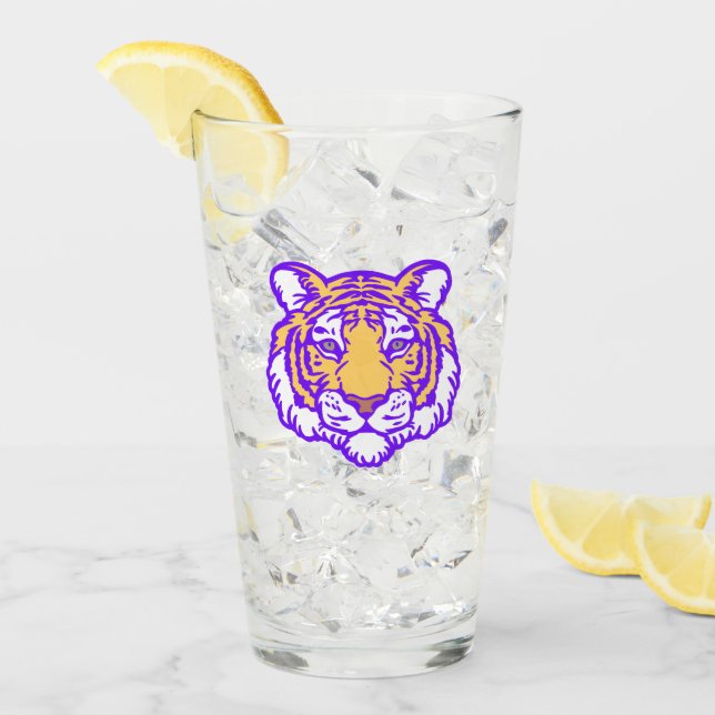 Purple and Gold Louisiana Tiger Fan Art Pint Glass (Front Ice)