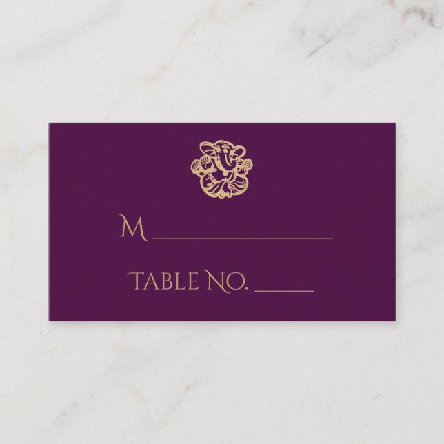 Purple and Gold Mandala Indian Wedding Place Cards (Front)