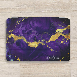 Purple and Gold Marble Abstract Personalised iPad Mini Cover