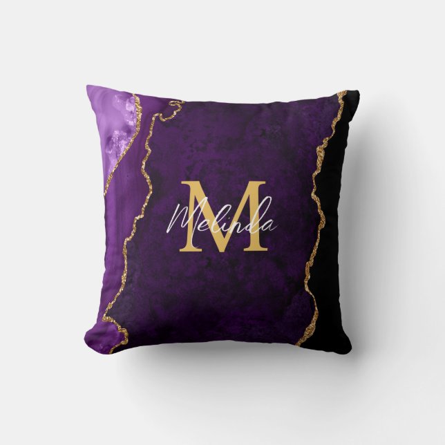 Purple and Gold Marble Agate Cushion (Front)
