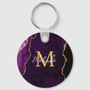 Purple and Gold Marble Agate Key Ring