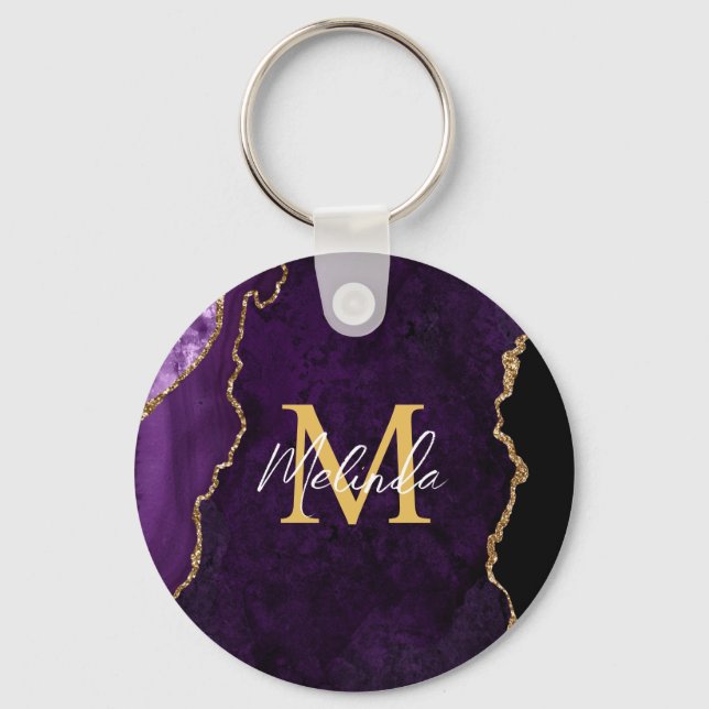 Purple and Gold Marble Agate Key Ring (Front)
