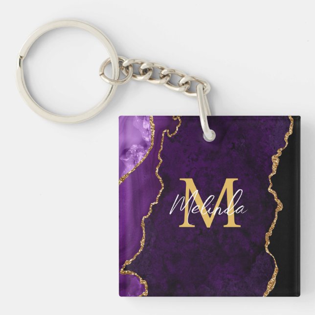 Purple and Gold Marble Agate Key Ring (Front)