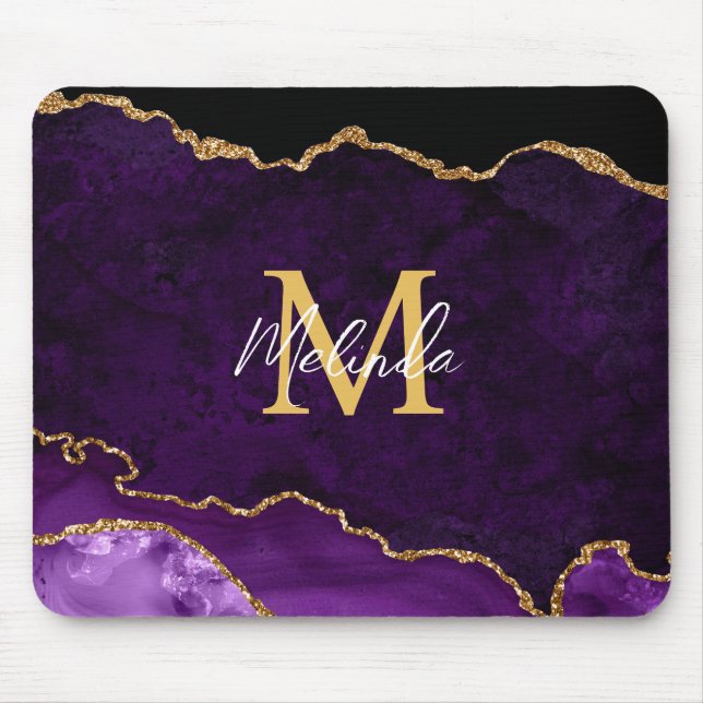 Purple and Gold Marble Agate Mouse Mat (Front)
