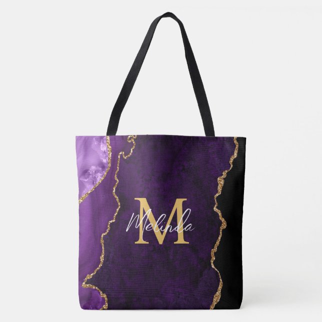 Purple and Gold Marble Agate Tote Bag (Front)