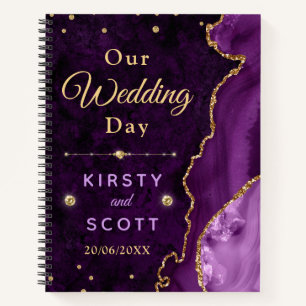 Purple and Gold Marble Agate Wedding Photos Notebook