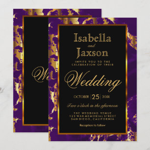 Purple and Gold Marble and Black Invitation