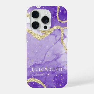 purple and gold marble glitter personalised iPhone 15 pro case