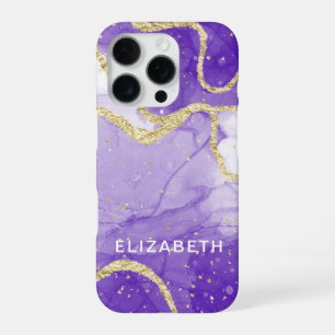 purple and gold marble glitter personalised iPhone 16 pro case