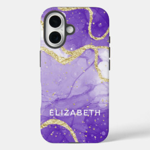 purple and gold marble glitter personalized iPhone 16 case