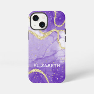 purple and gold marble glitter personalized iPhone 13 mini case