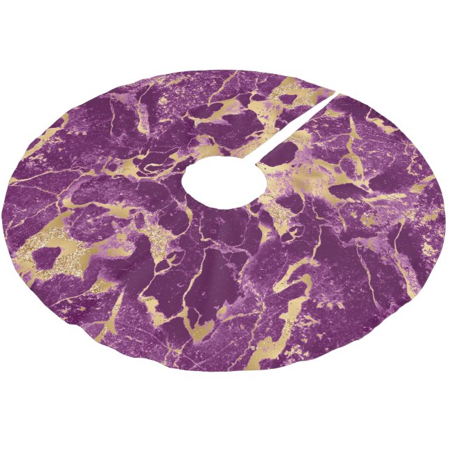 Purple and Gold Marble Pattern Brushed Polyester Tree Skirt (Angled)