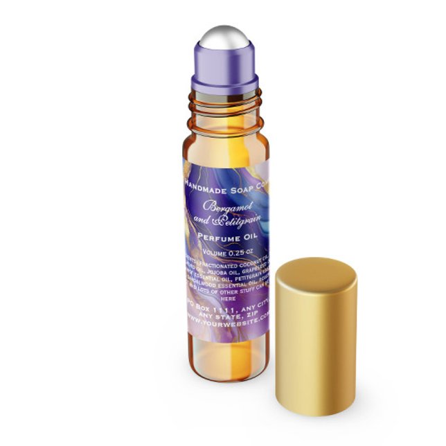 Purple and Gold Marble Perfume Roller Bottle Label (Creator Uploaded)