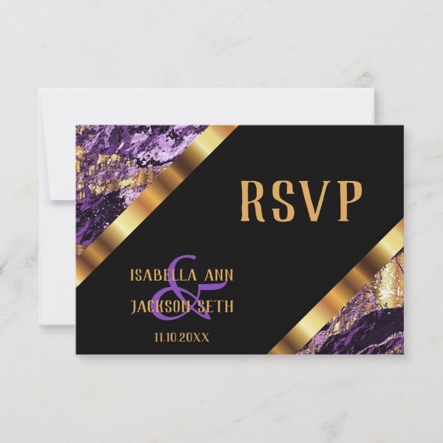 Purple and Gold Marble - RSVP Card (Front)