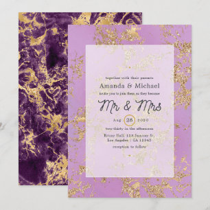 Purple and Gold Marble Wedding Invitation
