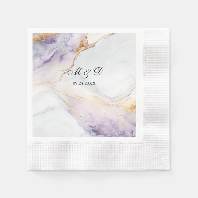 Purple And Gold Marble Wedding Paper  Napkin (Front)