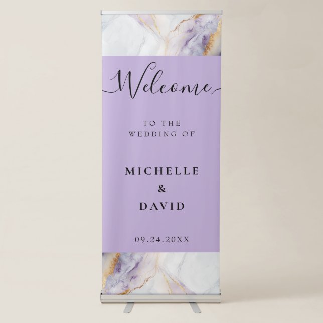Purple And Gold Marble Wedding Retractable Banner (Front)