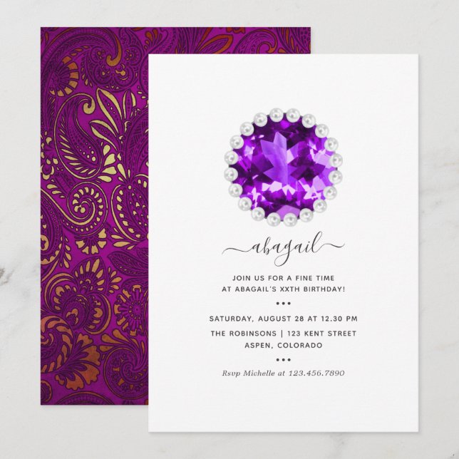 Purple and Gold Mardi Gras  Birthday Party Invitation (Front/Back)