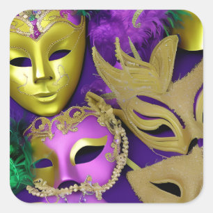 Purple and Gold Masquerade Masks Mardi Gras Square Sticker