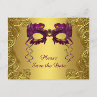 Purple and Gold Masquerade Party Save The Date