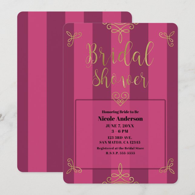Purple and Gold Modern Glam Bridal Shower Invitation (Front/Back)
