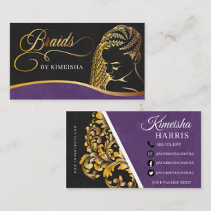 Purple and Gold Modern Hair Braiding Salon  Business Card