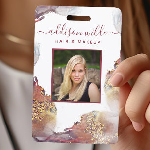 Purple And Gold Modern Liquid Watercolor Salon ID ID Badge