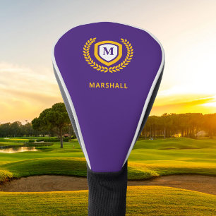 Purple and Gold Monogram Logo Crest Golf Head Cover