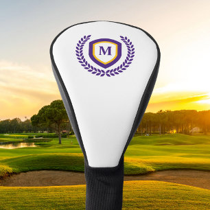 Purple and Gold Monogram Logo Crest Golf Head Cover