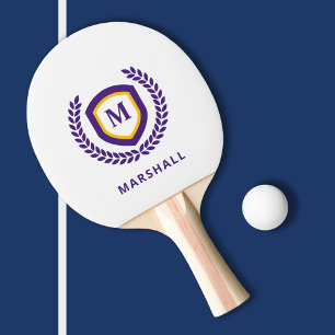 Purple and Gold Monogram Logo Crest Ping Pong Paddle