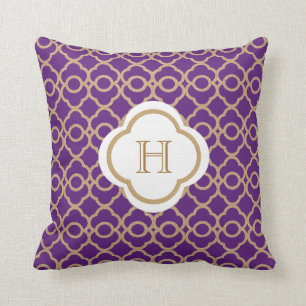 Purple and Gold Moroccan Monogram Cushion