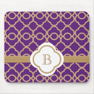 Purple and Gold Moroccan Monogrammed Mouse Mat