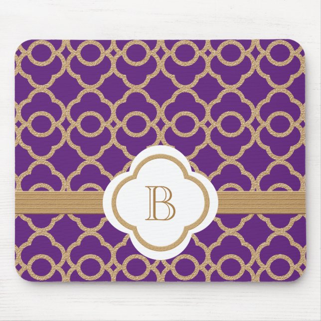 Purple and Gold Moroccan Monogrammed Mouse Mat (Front)