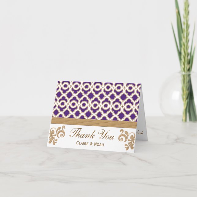 Purple and Gold Moroccan Thank You Wedding Card (Front)
