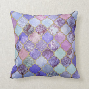 Purple and Gold Moroccan Tile Pattern Pillow