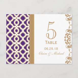 Purple and Gold Moroccan Wedding Table Number Postcard