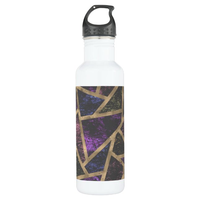 Purple and gold mosaic pattern 710 ml water bottle (Front)