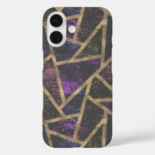 Purple and gold mosaic pattern iPhone 16 case