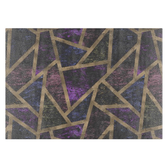 Purple and gold mosaic pattern cutting board (Front)