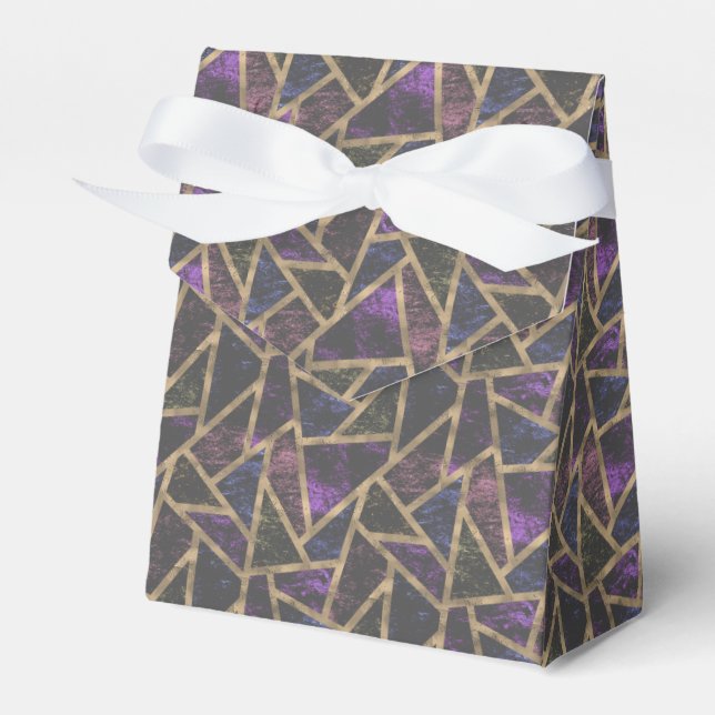 Purple and gold mosaic pattern favour box (Front Side)