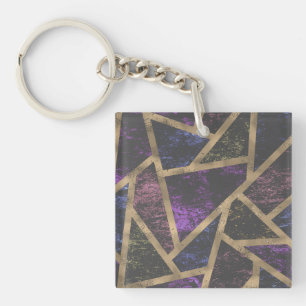 Purple and gold mosaic pattern key ring