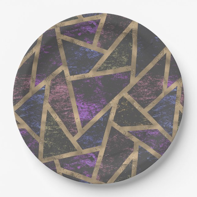 Purple and gold mosaic pattern paper plate (Front)