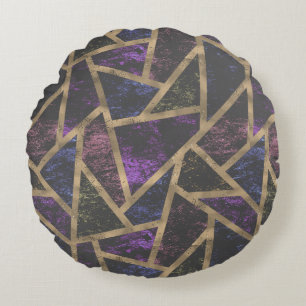 Purple and gold mosaic pattern round cushion